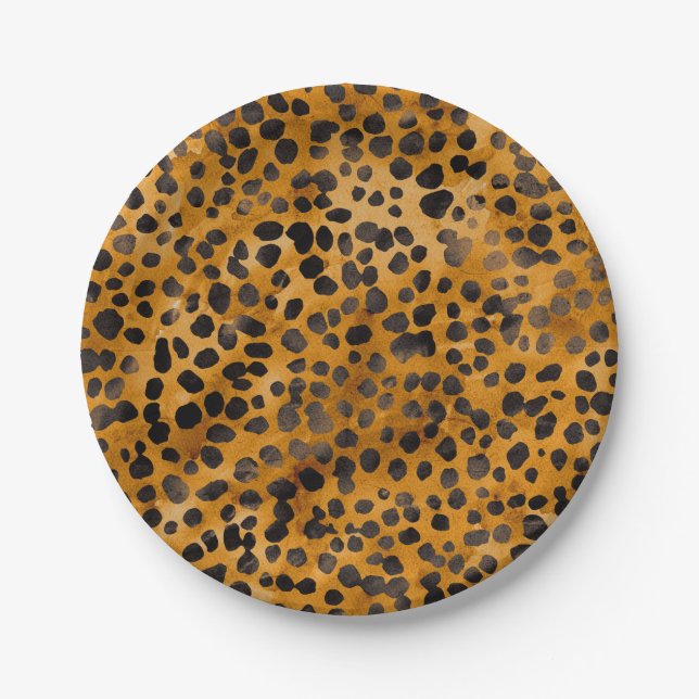 Watercolor Cheetah Print Paper Plate (Front)