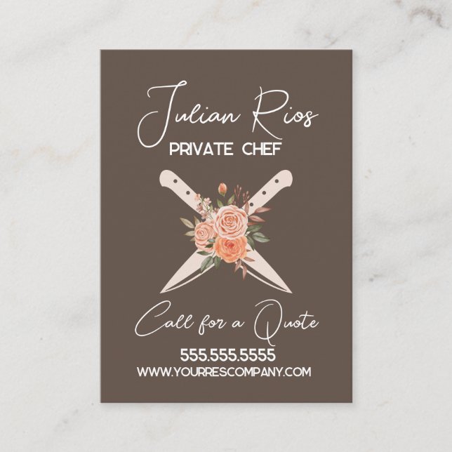 Watercolor Chef Restaurant Cook Knife Floral Business Card (Front)