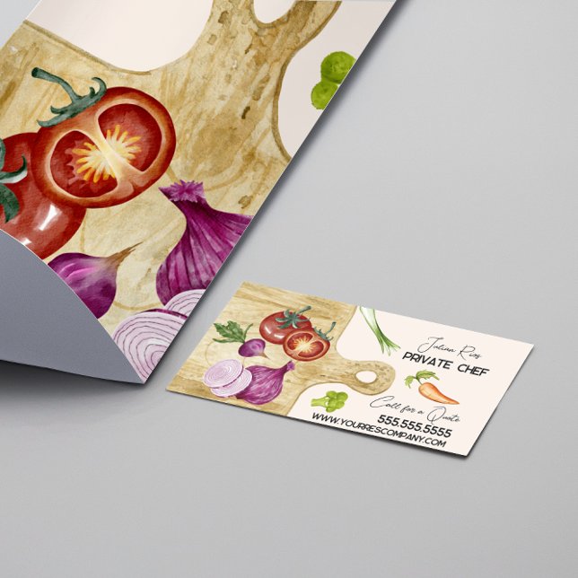 Watercolor Chef Vegetables Cutting Board Business Card (Creator Uploaded)