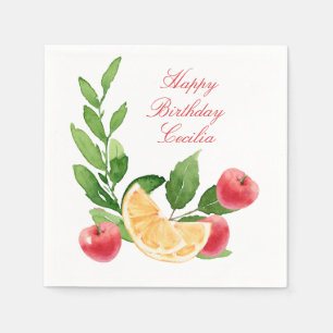 Watercolor Cherries and Orange Slices Paper Napkin