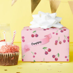 Watercolor Cherries Cute Whimsical Personalised Wrapping Paper