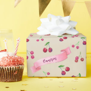 Watercolor Cherries Cute Whimsical Personalised Wrapping Paper