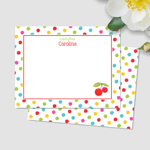 Watercolor Cherries & Dots Colourful Stationery Thank You Card