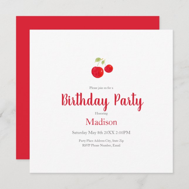 Watercolor Cherries Invitation (Front/Back)
