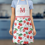 Watercolor Cherries Monogram White Apron<br><div class="desc">This monogram apron features a watercolor cherry pattern.</div>