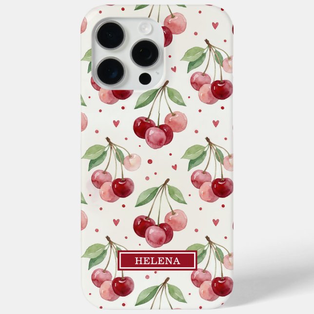 Watercolor Cherries Monogrammed Case-Mate iPhone Case (Back)