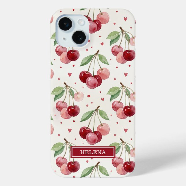 Watercolor Cherries Monogrammed Case-Mate iPhone Case (Back)