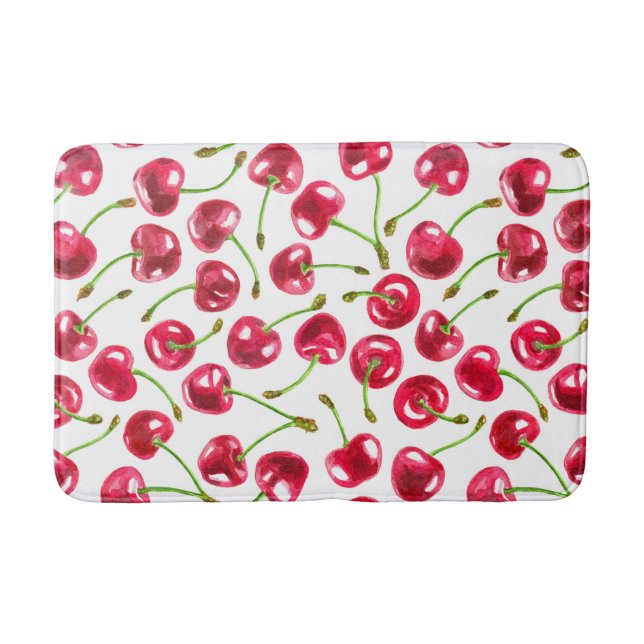 Watercolor cherries pattern bath mat (Front)