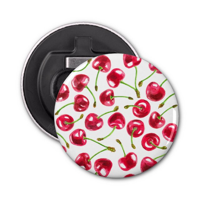 Watercolor cherries pattern bottle opener (Front)