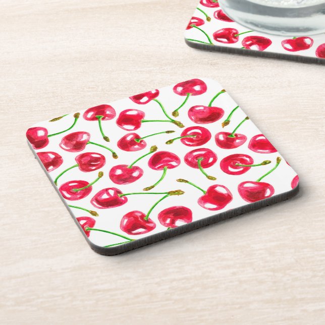 Watercolor cherries pattern coaster (Left Side)