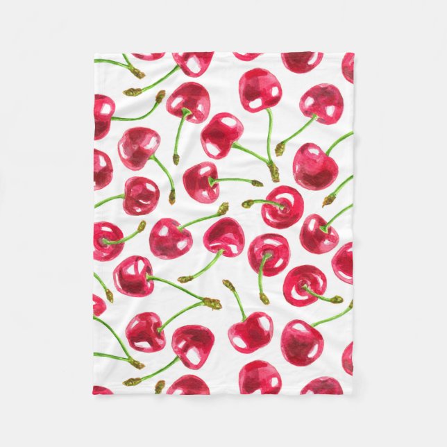 Watercolor cherries pattern fleece blanket (Front)