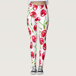 Watercolor cherries pattern leggings