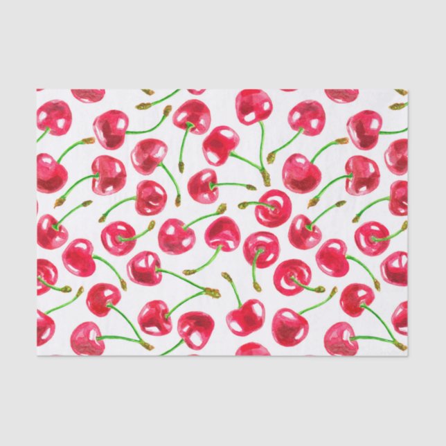Watercolor cherries pattern tissue paper (Front)