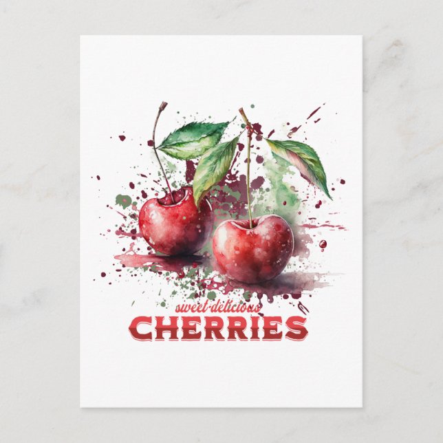 Watercolor Cherries Postcard (Front)