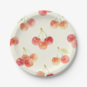 Watercolor Cherries Sweet Summer Paper Plate