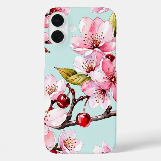 Watercolor Cherry and Flowers Case-Mate iPhone Case (Back)