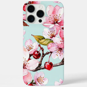 Watercolor Cherry and Flowers iPhone 16 Pro Max Case