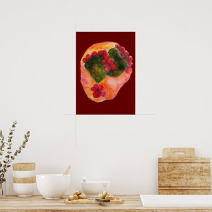 Watercolor Cherry and Green prickly pears Cactus Poster