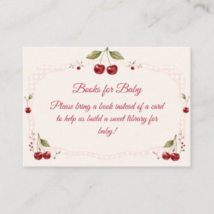 Watercolor Cherry Baby Shower Pink Gingham Enclosure Card