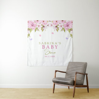 Watercolor Cherry Blossom Baby Shower Tapestry