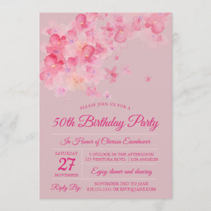 Watercolor Cherry Blossom Birthday Party Invitation
