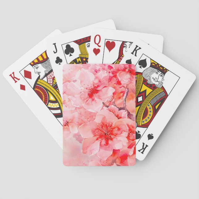 Watercolor Cherry Blossom Bliss Playing Cards (Back)