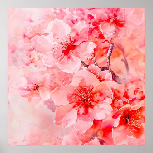 Watercolor Cherry Blossom Bliss Poster (Front)