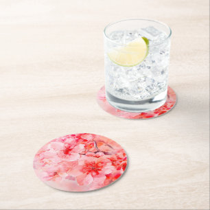 Watercolor Cherry Blossom Bliss Round Paper Coaster