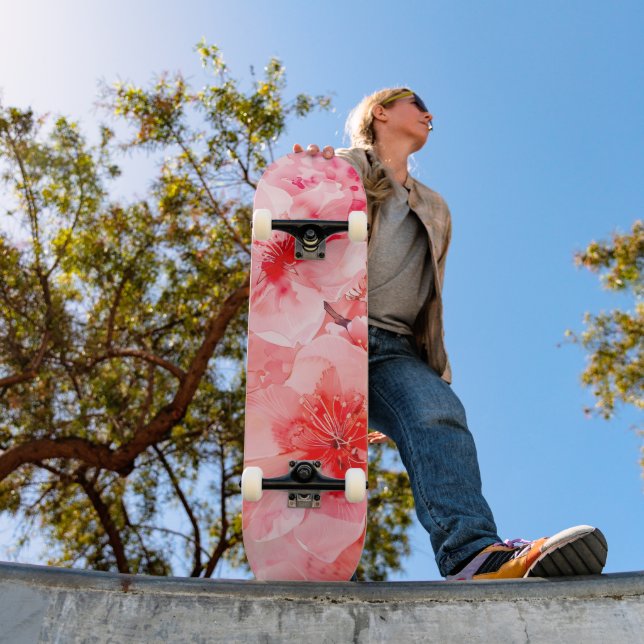 Watercolor Cherry Blossom Bliss Skateboard (Outdoor 1)