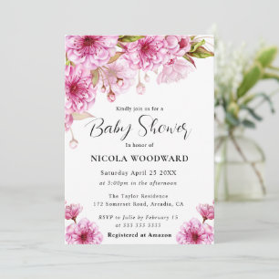 Watercolor Cherry Blossom Branch Baby Shower  Invitation