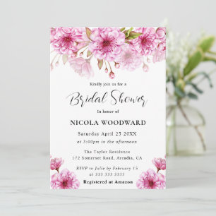 Watercolor Cherry Blossom Branch Bridal Shower Invitation