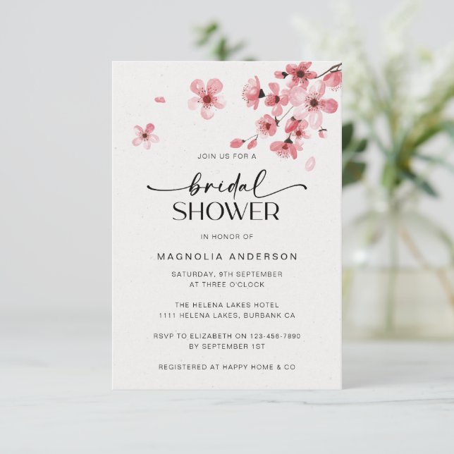 Watercolor Cherry Blossom Bridal Shower Invitation (Standing Front)
