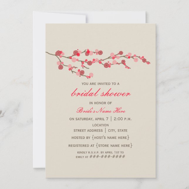 Watercolor Cherry Blossom Bridal Shower Invite (Front)