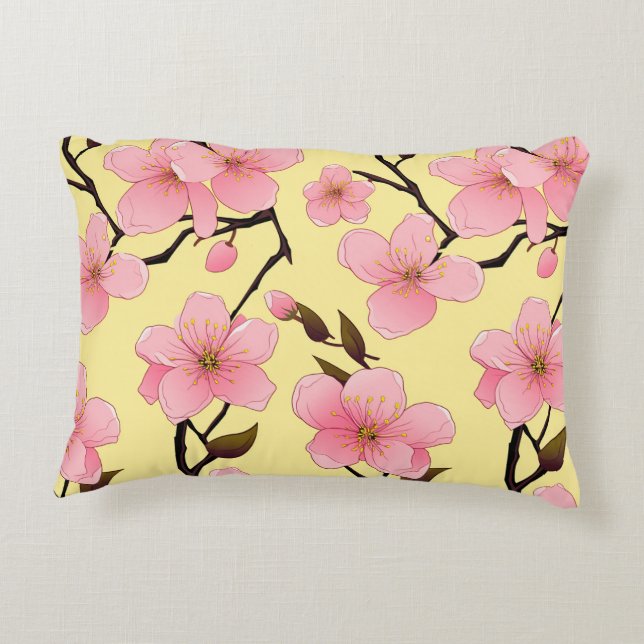 Watercolor Cherry Blossom Brushed Accent Pillow (Back)
