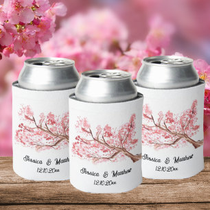 Watercolor cherry blossom floral nature Weddings C Can Cooler