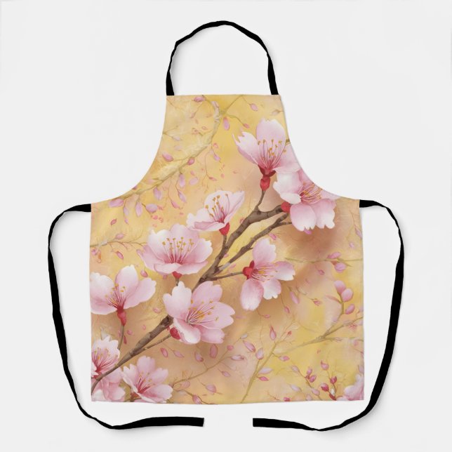 "Watercolor Cherry Blossom Floral Pattern" Apron (Front)