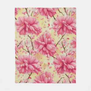 "Watercolor Cherry Blossom Floral Pattern"Descript Fleece Blanket