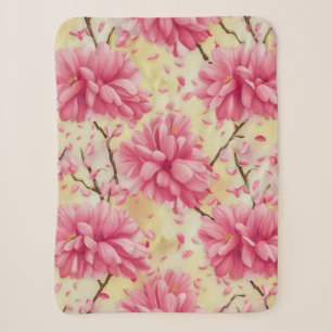 "Watercolor Cherry Blossom Floral Pattern" Sherpa Blanket