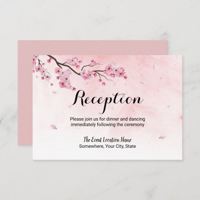 Watercolor Cherry Blossom Floral Wedding Reception Invitation (Front/Back)