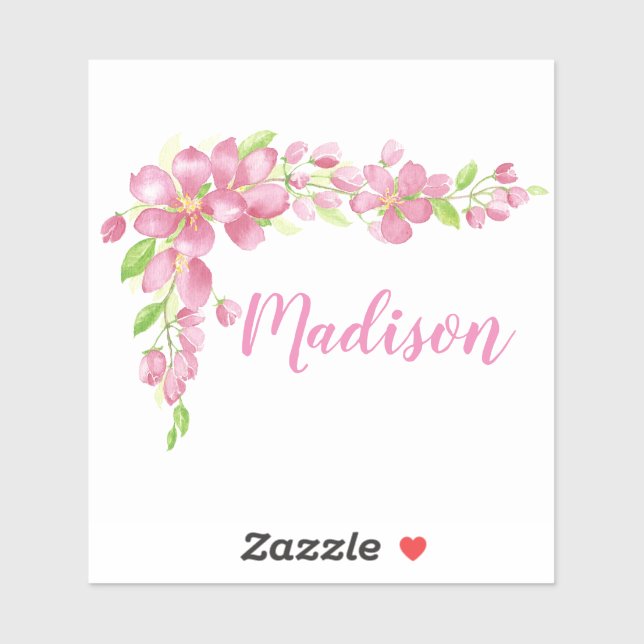 Watercolor Cherry Blossom Flowers Custom Name (Sheet)