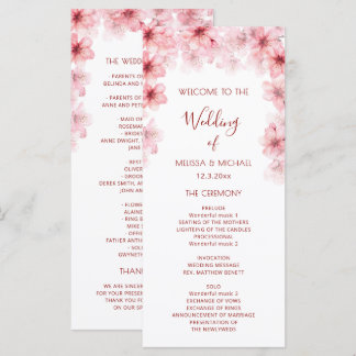Watercolor Cherry Blossom Flowers Wedding Programme