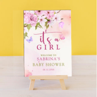 Watercolor Cherry Blossom It's a Girl Welcome Sign