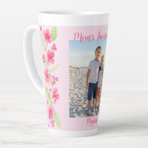 Watercolor Cherry Blossom MOM Photo PERSONALIZE Latte Mug