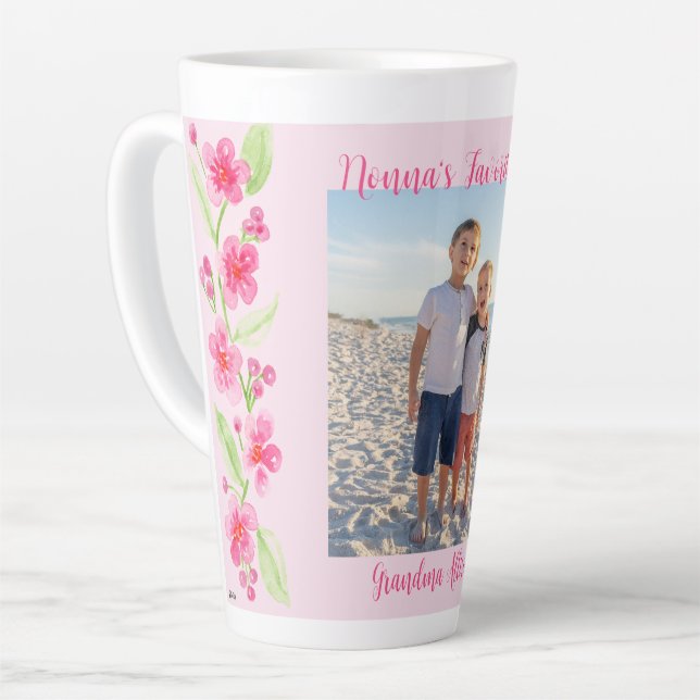 Watercolor Cherry Blossom NONNA Photo PERSONALIZE Latte Mug (Left Angle)
