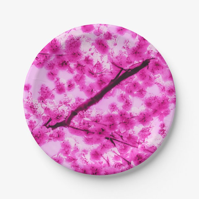 Watercolor Cherry Blossom Pattern Paper Plate (Front)