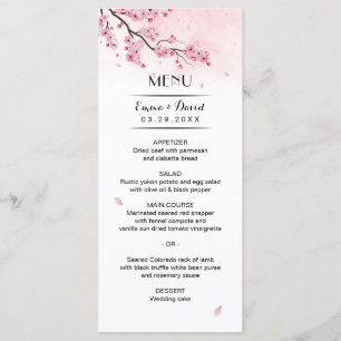 Watercolor Cherry Blossom Pink Floral Wedding Menu