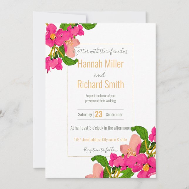 Watercolor Cherry Blossom Pink & White Floral Invitation (Front)