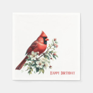 Watercolor Cherry Blossom Red Cardinal Birthday Napkin
