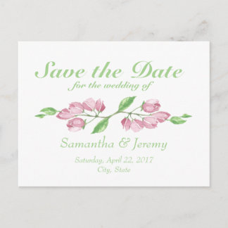 Watercolor Cherry Blossom Save the Date Floral Announcement Postcard