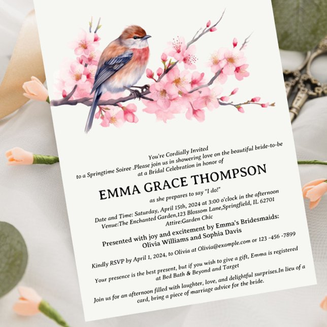 Watercolor Cherry Blossom Spring Bridal Shower Invitation (Creator Uploaded)